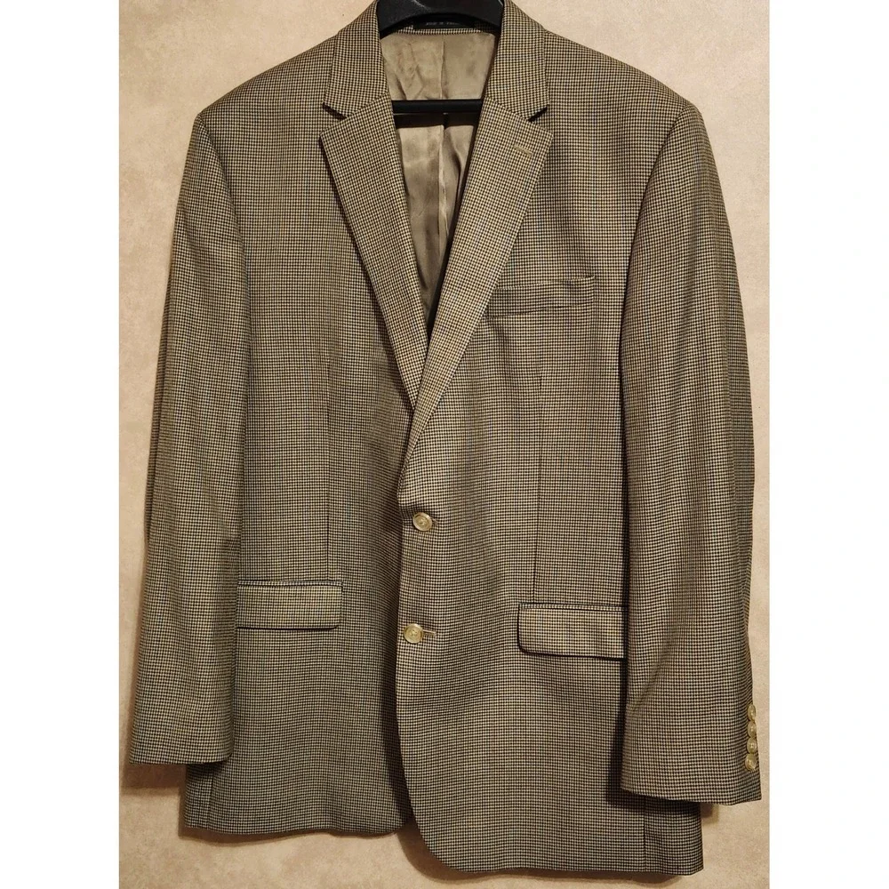 Lauren Ralph Lauren Mens 44L Brown Houndstooth Blue Windowpane Blazer Sport Coat